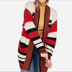Express Multicolor Striped Knit Longline Open Front Cardigan Sweater Size Medium
